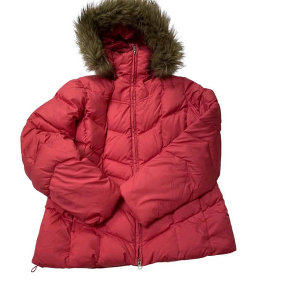 Lands End Puffer Pink Faux Fur Removable Hood Winter Jacket - Picture 10 of 16